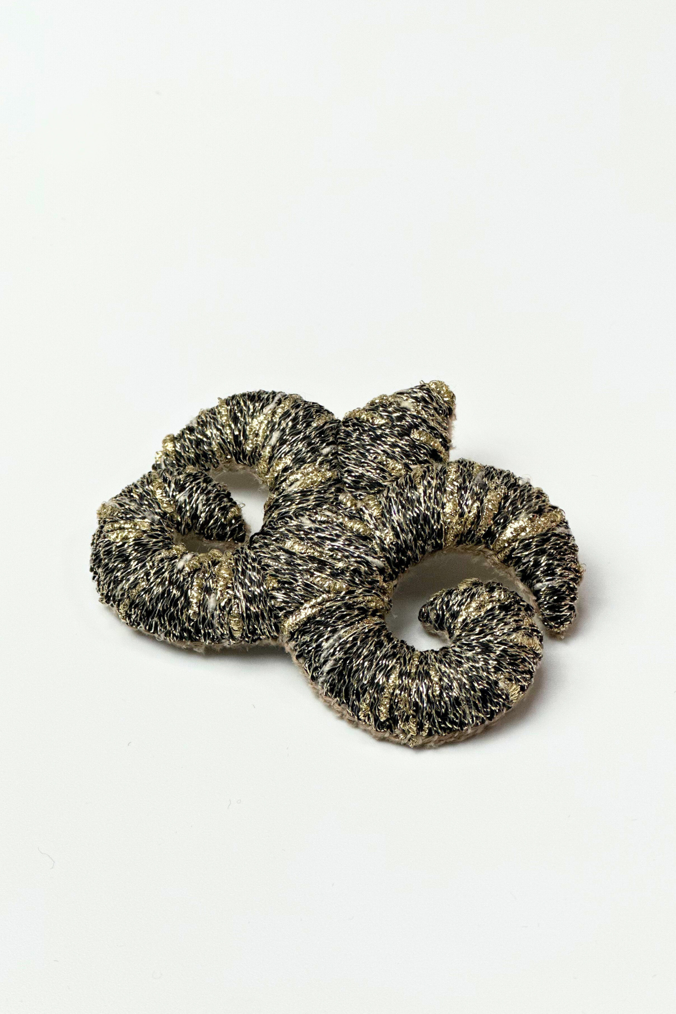"Accel Erlanovna" Brooch | black with silver and gold lurex