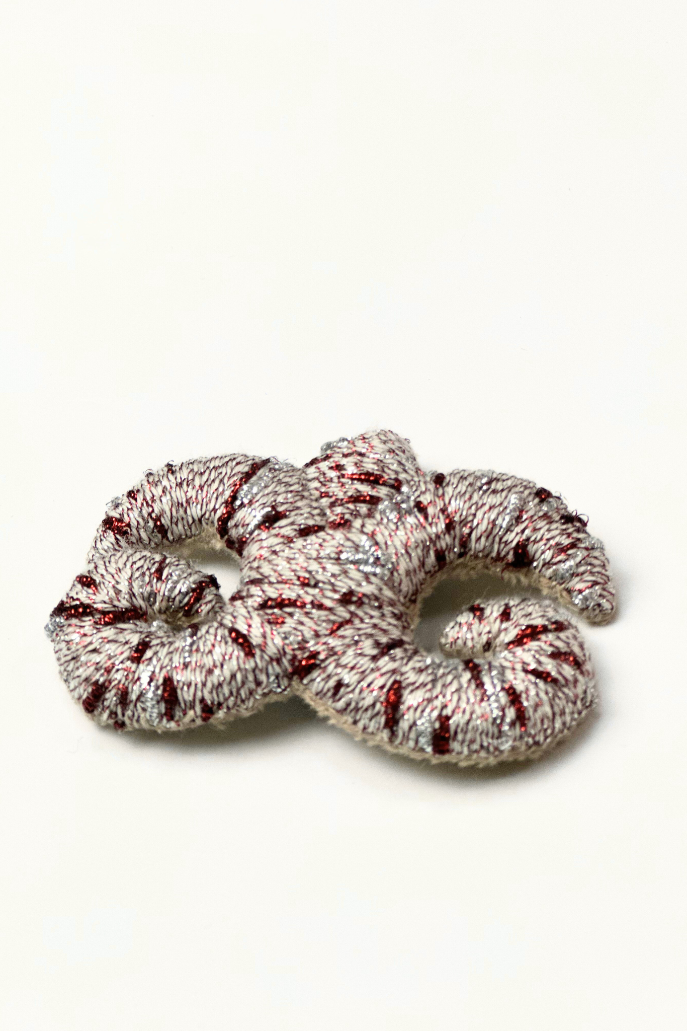 "Accel Erlanovna" Brooch | ivory with silver and burgundy lurex