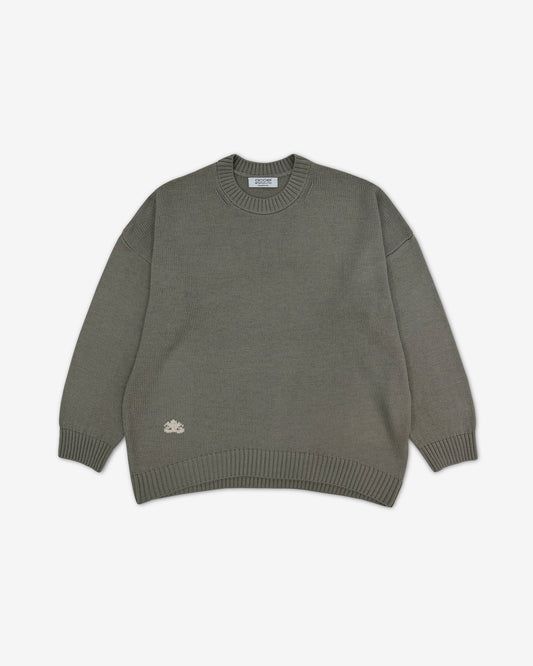 Свитер "Арка" со спущенным плечом круглый ворот | зеленовато-серый