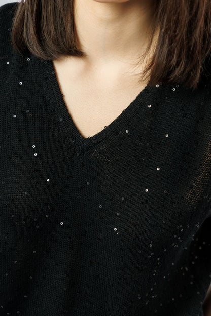 Top "Shine" V-neck | black