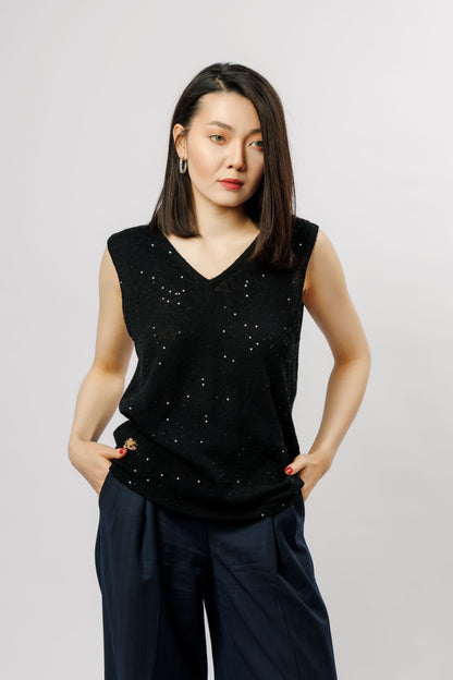 Top "Shine" V-neck | black