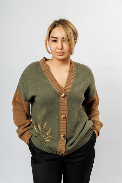 "Golden" Cardigan | khaki and brown