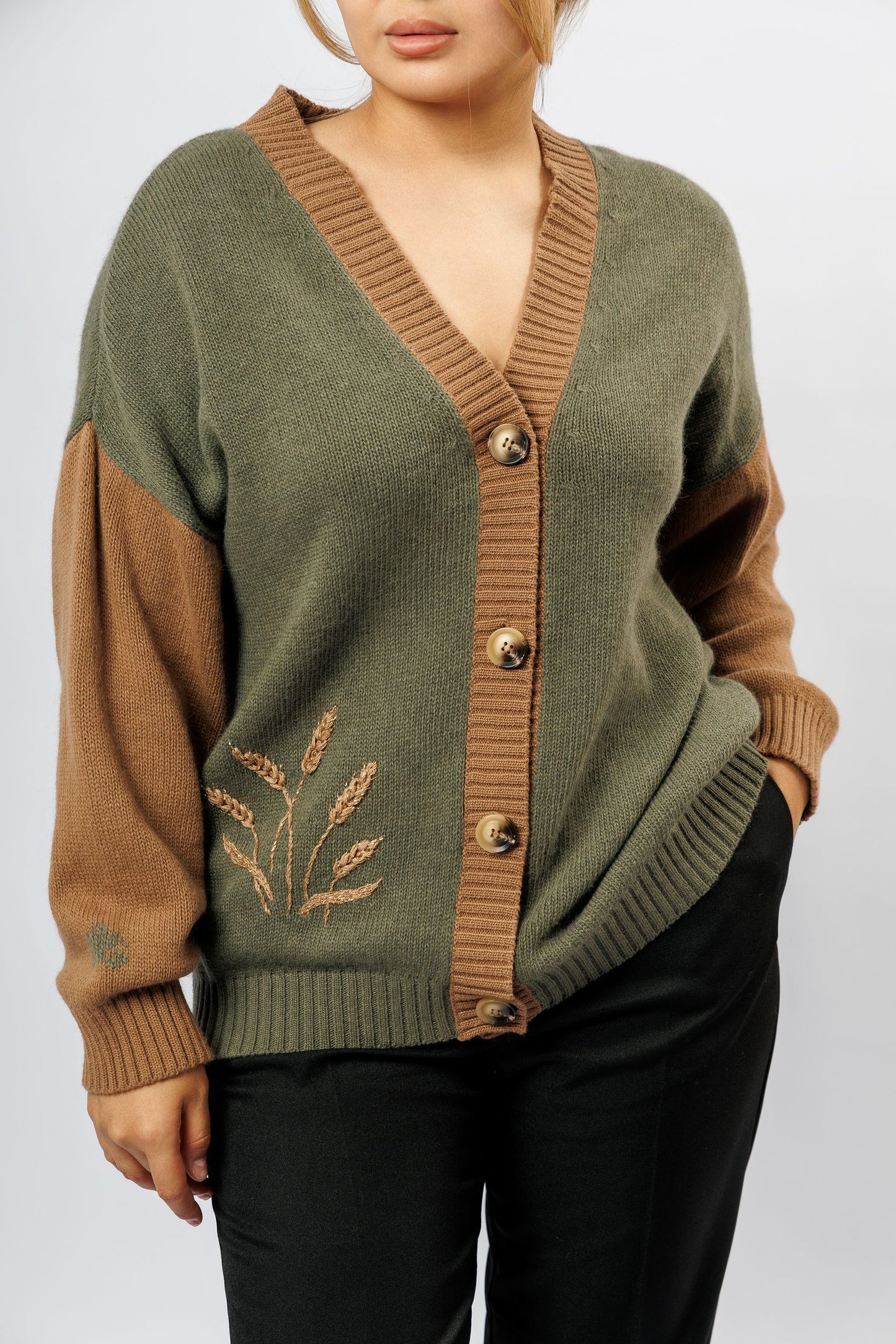 "Golden" Cardigan | khaki and brown