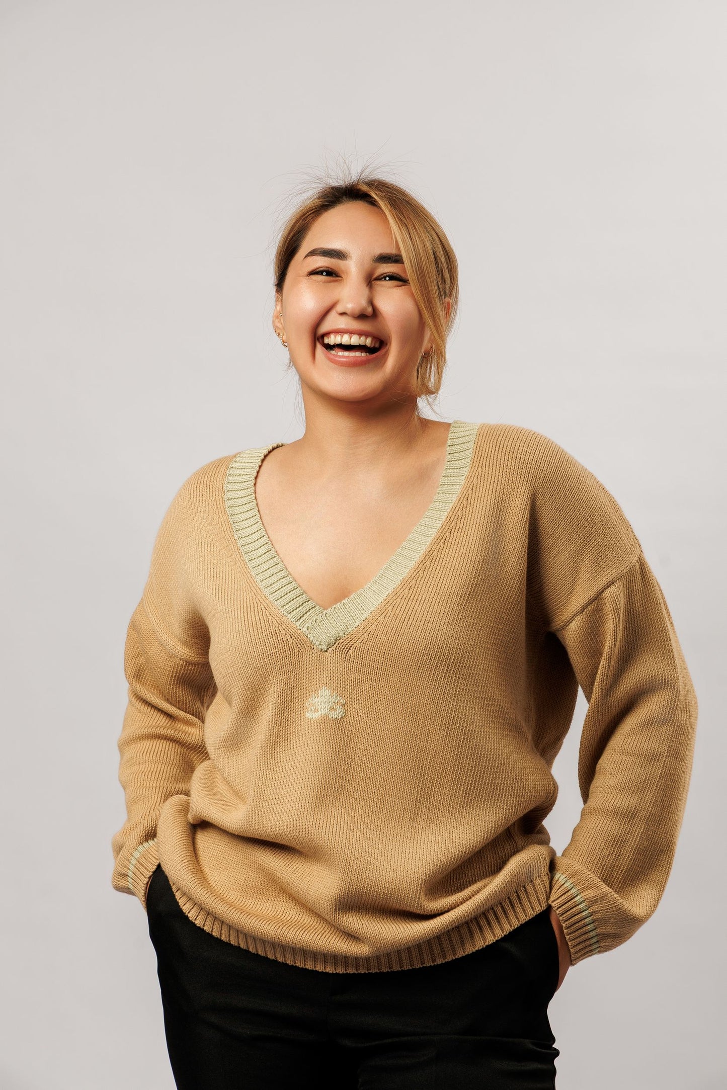 Reversible cotton sweater | beige and olive