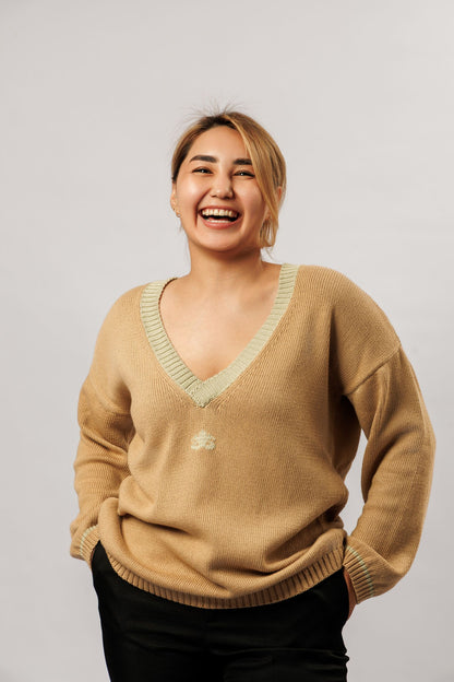 Reversible cotton sweater | beige and olive