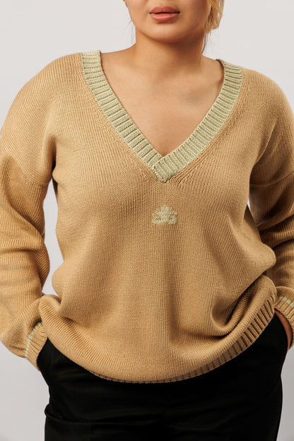 Reversible cotton sweater | beige and olive