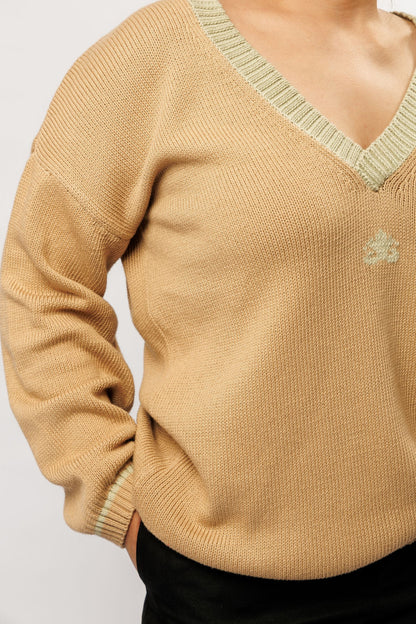 Reversible cotton sweater | beige and olive