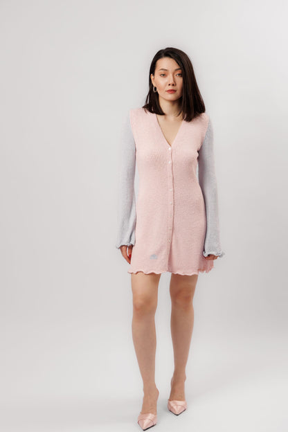 Mini dress "Elsa" |  pink with blue sleeves