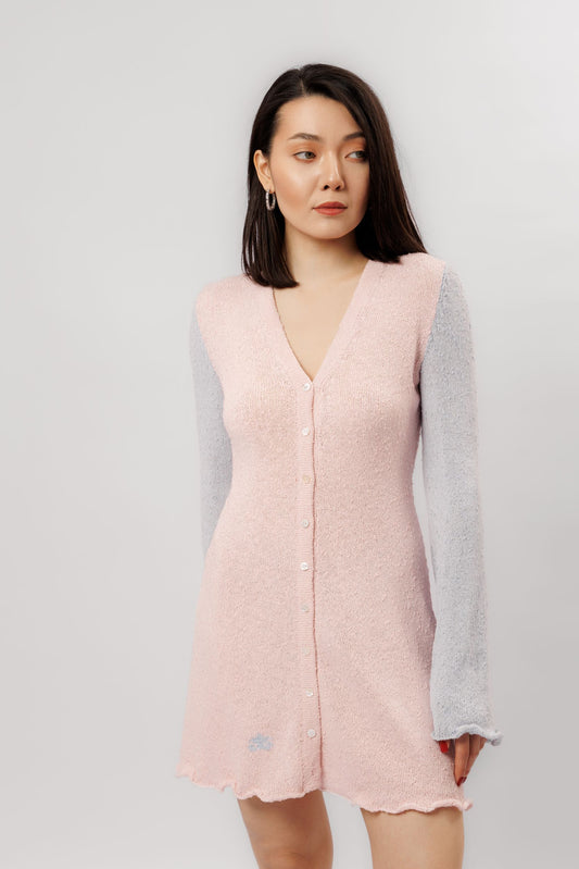 Mini dress "Elsa" |  pink with blue sleeves