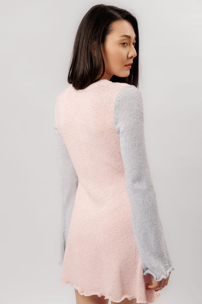 Mini dress "Elsa" |  pink with blue sleeves