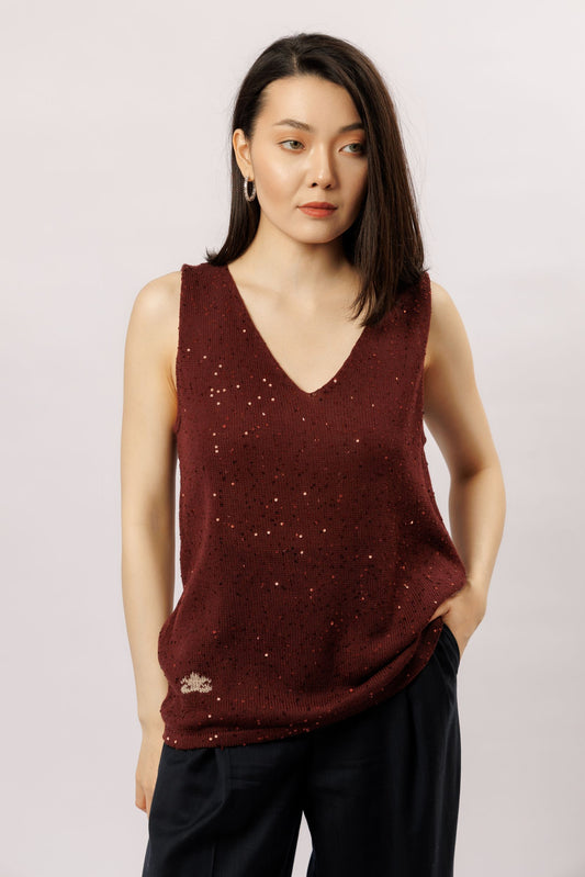 Top "Shine" V-neck | burgundy