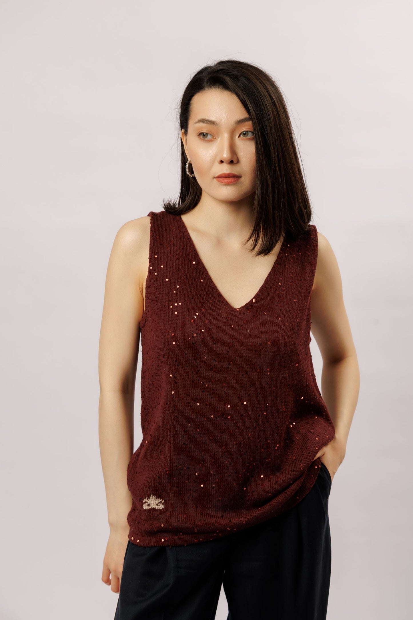 Top "Shine" V-neck | burgundy