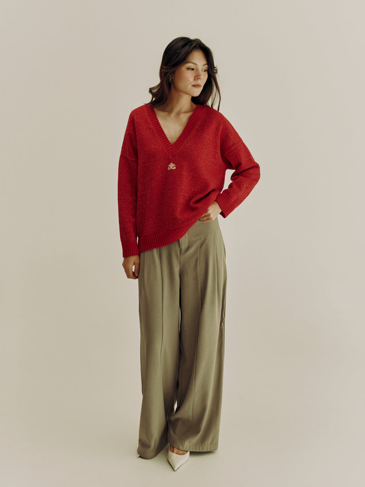 Reversible Lurex Sweater | Red