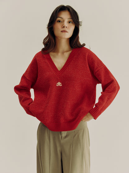 Reversible Lurex Sweater | Red