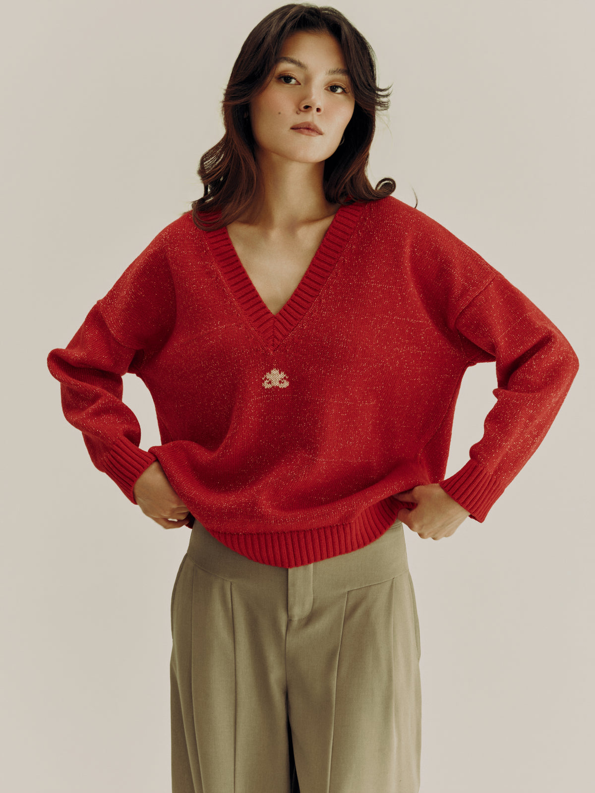 Reversible Lurex Sweater | Red