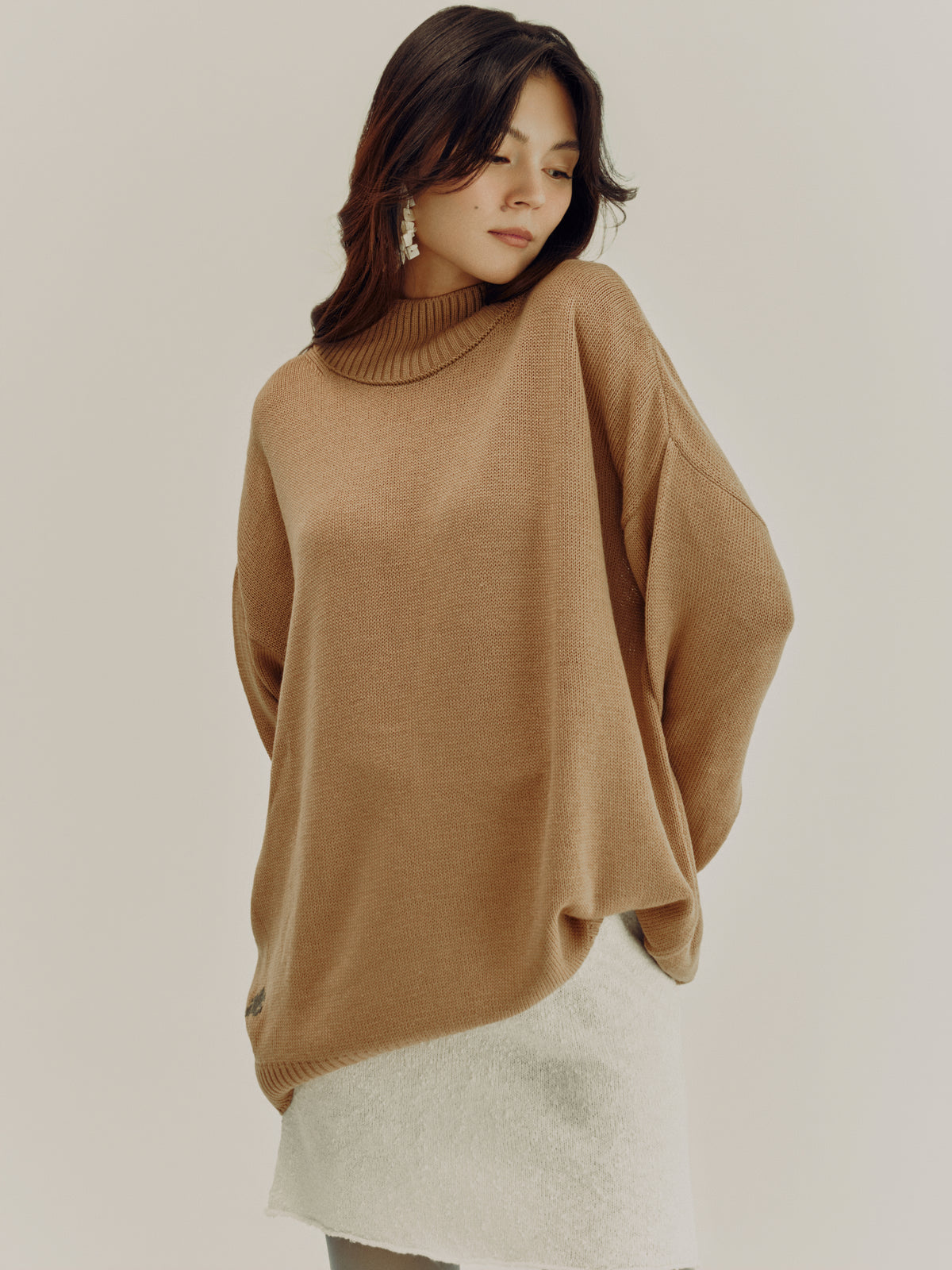 High Neck Sweater | Dark Beige
