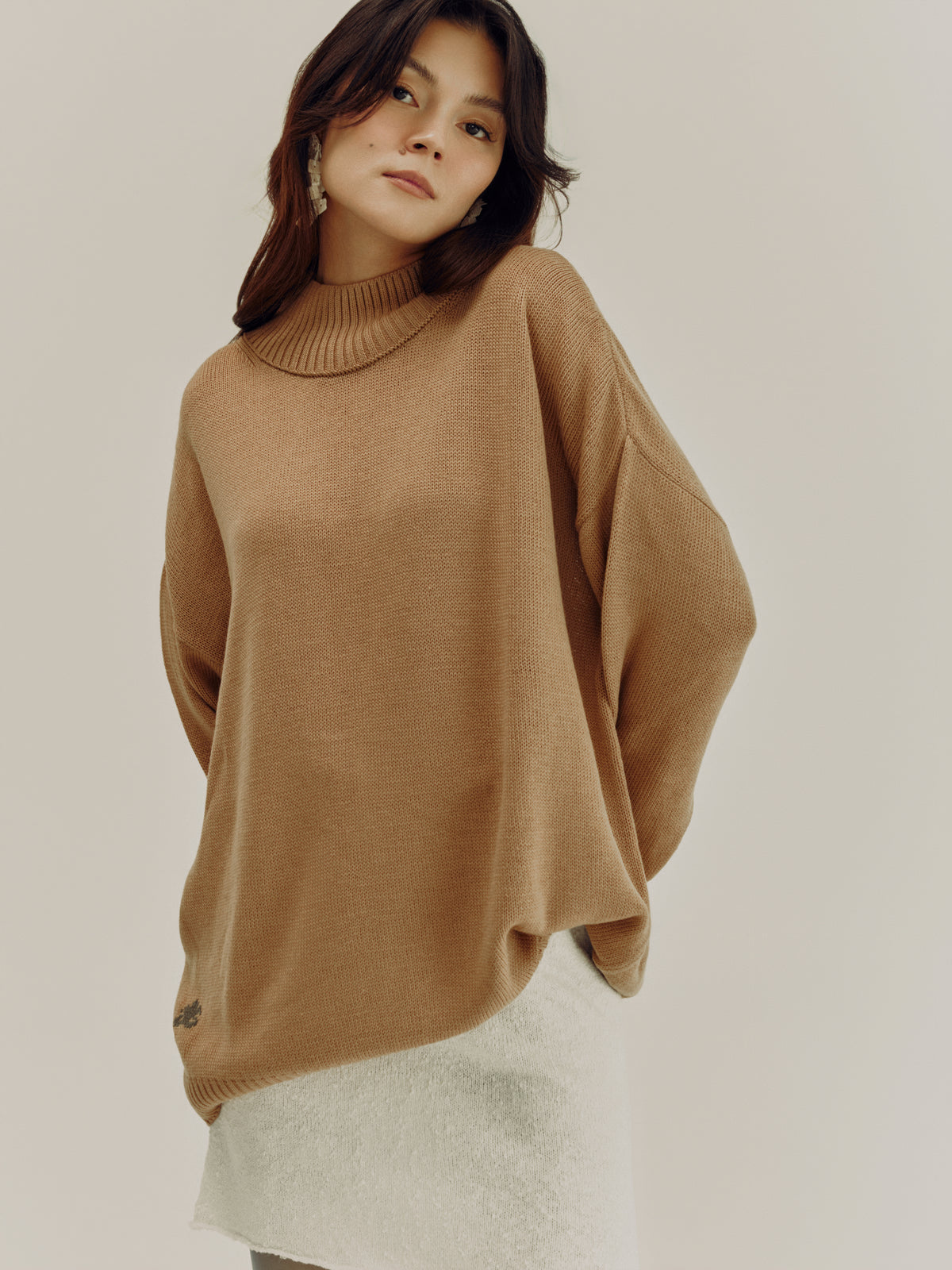 High Neck Sweater | Dark Beige