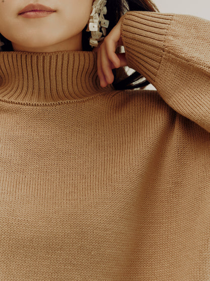 High Neck Sweater | Dark Beige