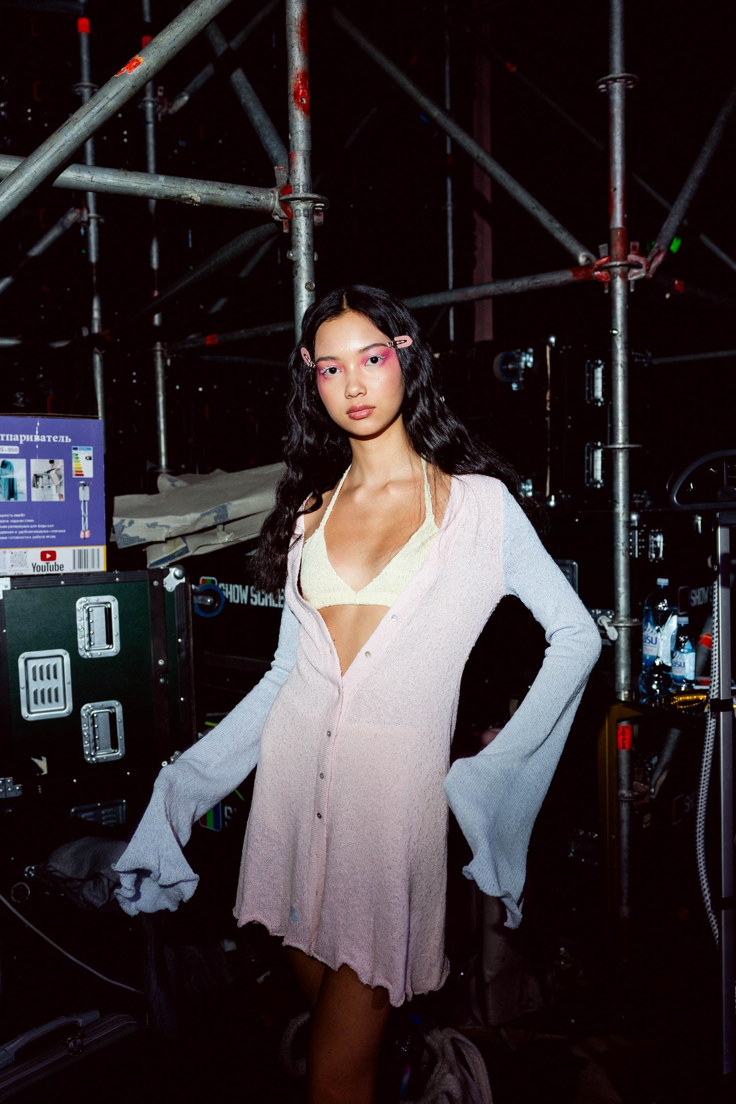 платье мини "Elsa" | розовое с голубыми рукавами