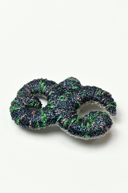 "Accel Erlanovna" Brooch | dark with green and blue lurex