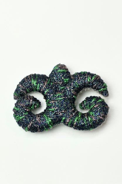 "Accel Erlanovna" Brooch | dark with green and blue lurex
